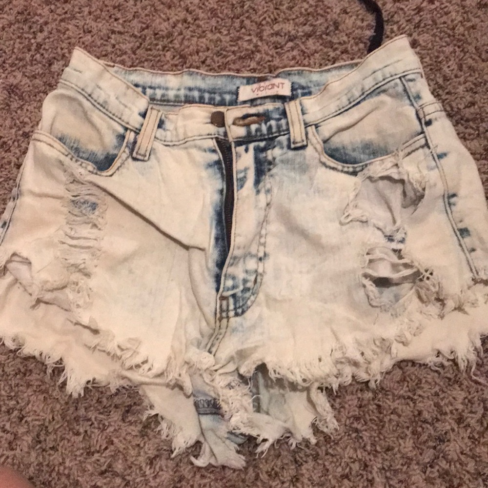 High waisted acid wash denim shorts